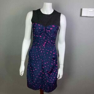 Trina Turk dress size 4 corset bodycon silk mixed media polka dot